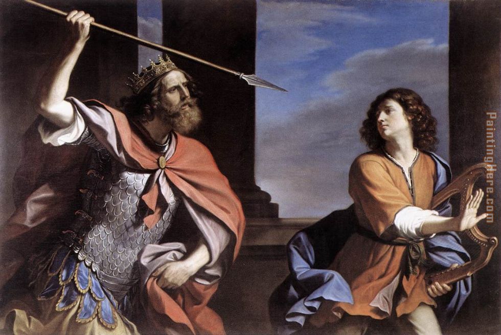 Saul Attacking David painting - Guercino Saul Attacking David art painting